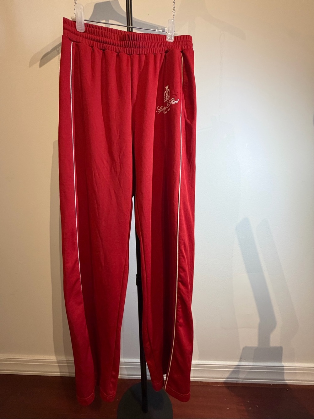 Sporty & Rich Track Pants – Red with White Piping